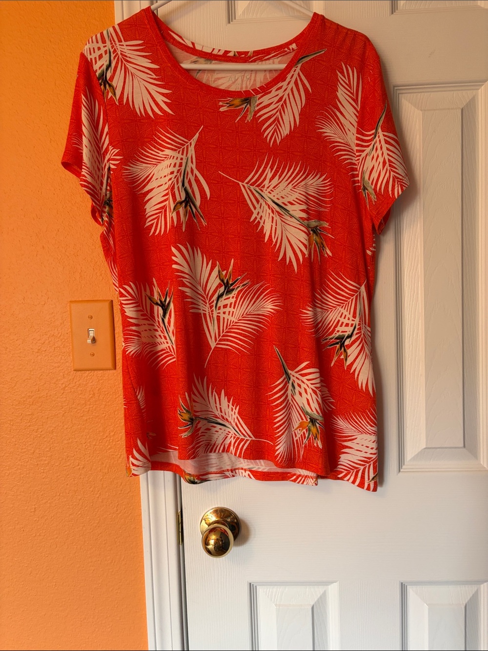 Apt. 9 Orange  Tropical Leaf Short Sleeve Top